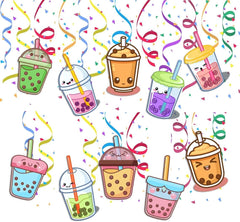 Adorable Boba Tea Ceiling Streamers Set of 10 – Perfect Party Decorations for Tea Lovers