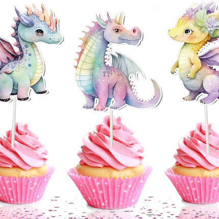 Enchanted Dragon and Castle Cupcake Toppers - Set of 10 - Magical Party Decor for Fantasy-Themed Events