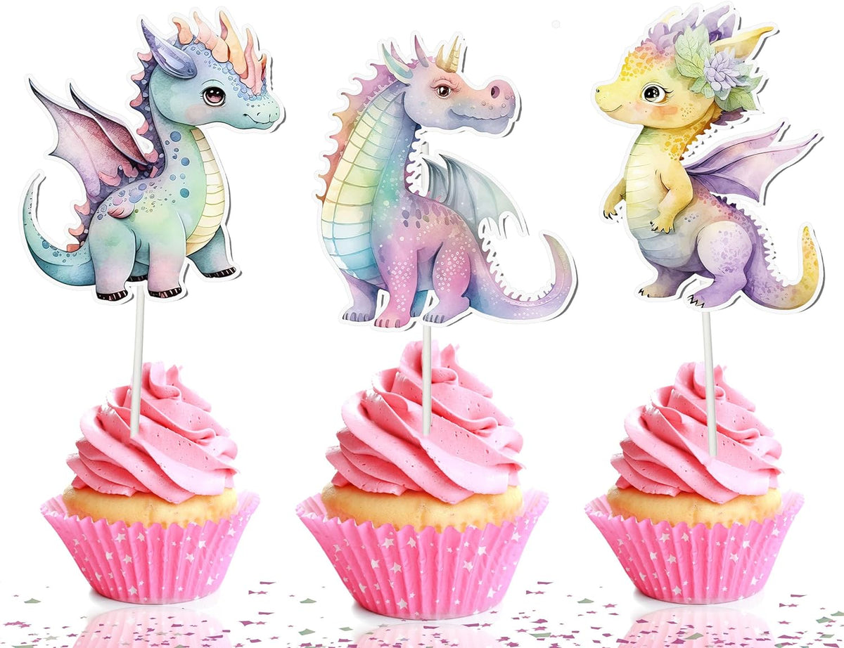 Enchanted Dragon and Castle Cupcake Toppers - Set of 10 - Magical Party Decor for Fantasy-Themed Events
