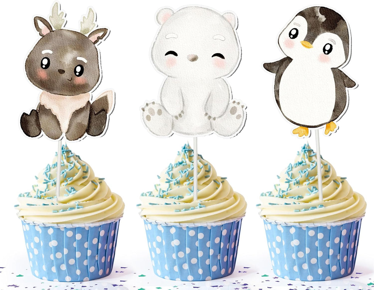 Arctic Wonders Cupcake Toppers - Set of 10 - Adorable Polar Wildlife Decorations for Desserts