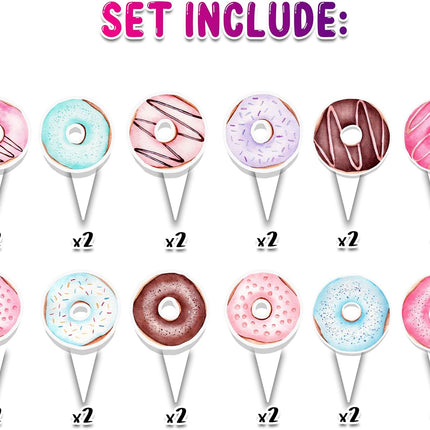 24 Pcs Pastel Donut Cupcake Toppers - Sweet Dessert Decorations for Parties, Birthdays, and Baby Showers