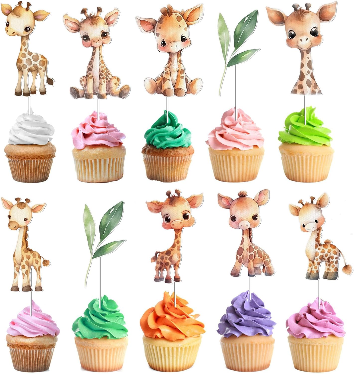 Sweet Safari Giraffe Cupcake Toppers - Set of 10 - Charming Jungle-Themed Cake Decorations