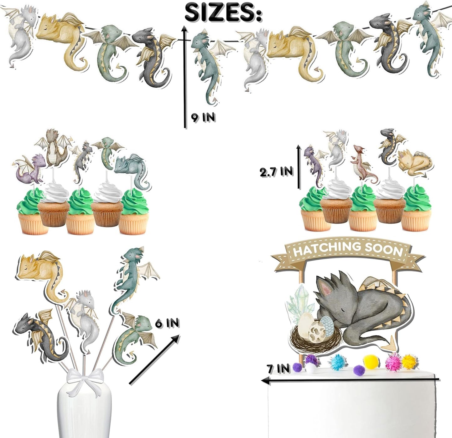 Kit Anniversaire Dragon Complet – 80 Pièces : Ballons, Assiettes, Serviettes, Bannière, Toile De Fond & Toppers