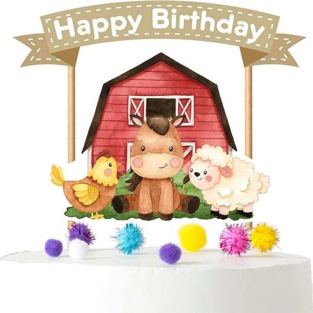 Farmyard Friends Birthday Cake Topper - Charming Farm Animals and Barn Design for Joyful Celebrations