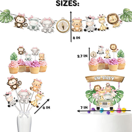 Adorable Jungle Safari Party Decoration Set – Banner, Cupcake Toppers, Cake Topper, and Centerpieces