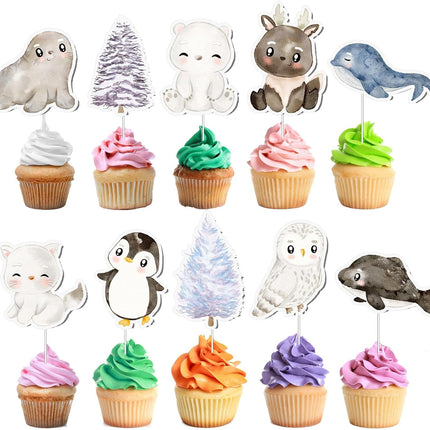 Arctic Wonders Cupcake Toppers - Set of 10 - Adorable Polar Wildlife Decorations for Desserts