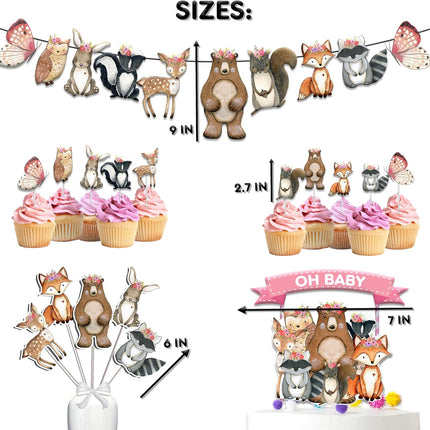 Enchanting Woodland Creatures Party Set For Girls - Complete Decoration Kit with Banner, Cupcake Toppers, and Centerpieces