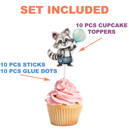 Raccoon Cupcake Toppers - 10pcs Set - Adorable Woodland Party Decorations