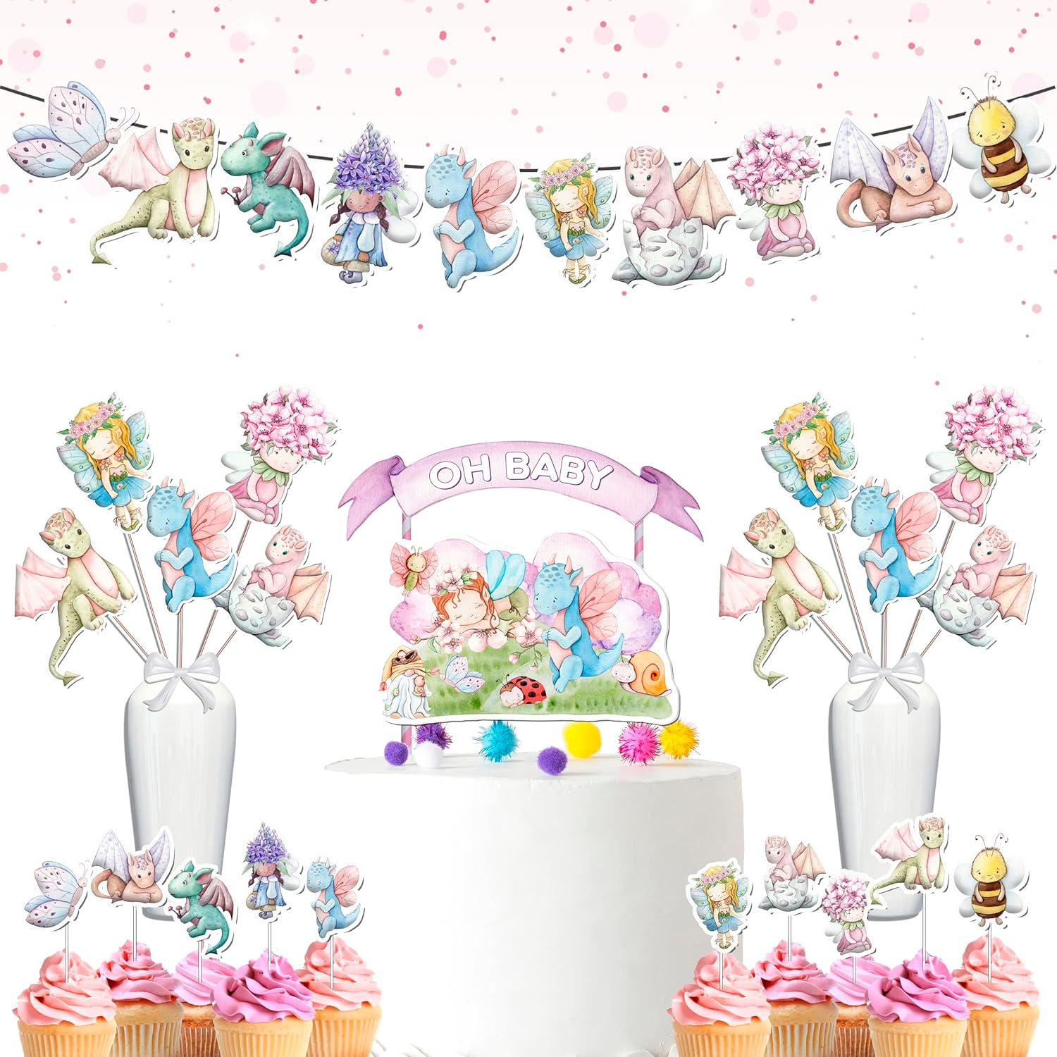 "Enchanted Realm" - Fairy and Dragon Party Decor Set