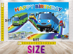 Zoom into Fun! - The Little Bus Tayo Birthday Backdrop 5x3 FT