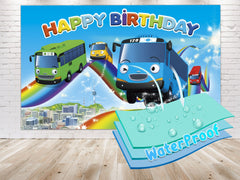 Zoom into Fun! - The Little Bus Tayo Birthday Backdrop 5x3 FT