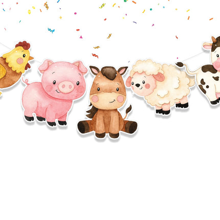 Country Charm Festive Farm Animals Happy Birthday Banner - Rustic Barnyard Party Decoration