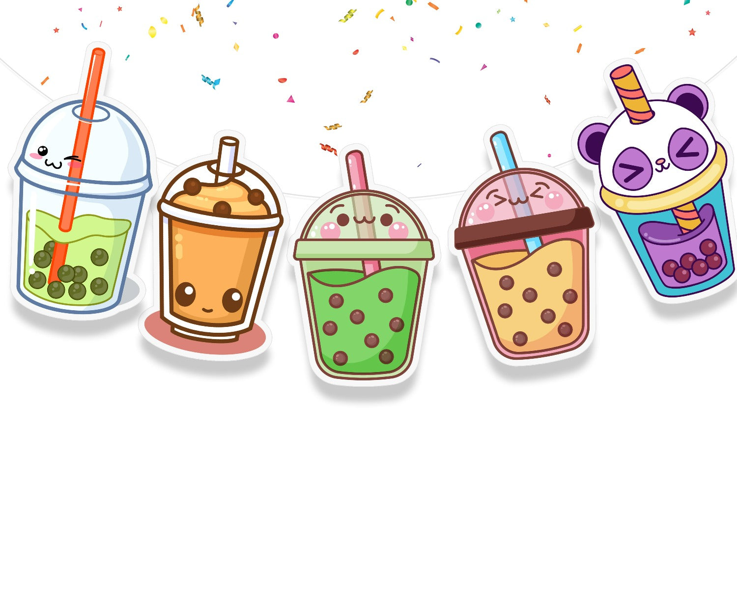 Kawaii Boba Tea Banner for Parties and Home Decor - Adorable Bubble Tea Drink Designs