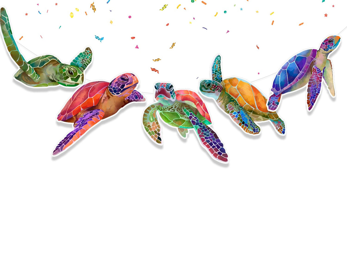 Vibrant Sea Turtle Banner - Colorful Ocean Life Garland for Themed Parties and Decorations