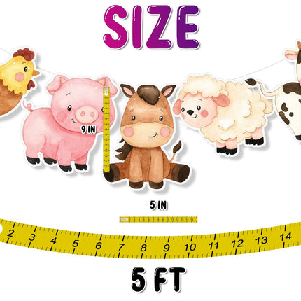 Country Charm Festive Farm Animals Happy Birthday Banner - Rustic Barnyard Party Decoration