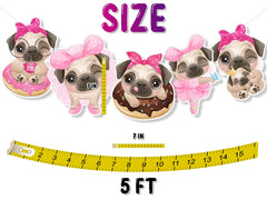 Pug Party Banner - Pink Bow Pug Dog Garland Decoration for Birthdays and Pet Celebrations