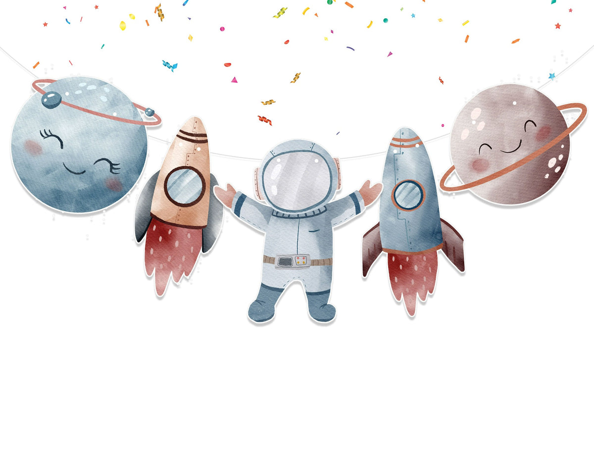 Adorable Astronaut and Planets Banner - Space-Themed Party Decoration