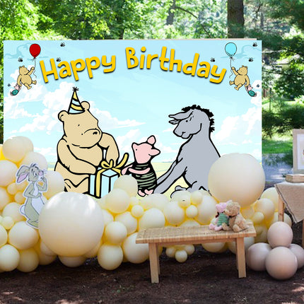 Happy Birthday Winnie Pooh-Themed Backdrop – Party Decoration, Customizable Text, Available in 5x3 FT & 7x5 FT
