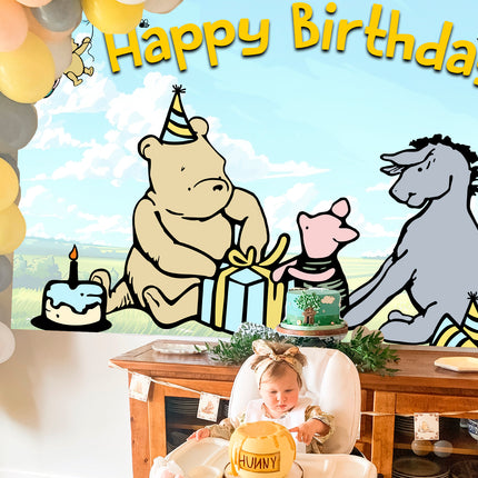 Happy Birthday Winnie Pooh-Themed Backdrop – Party Decoration, Customizable Text, Available in 5x3 FT & 7x5 FT
