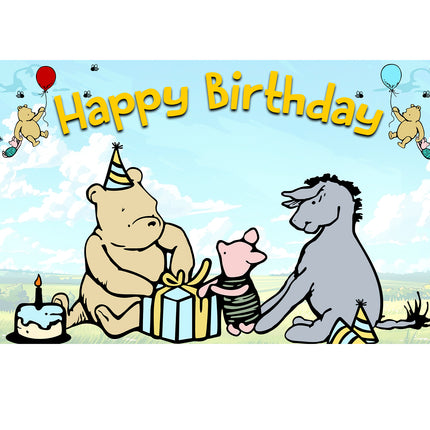 Happy Birthday Winnie Pooh-Themed Backdrop – Party Decoration, Customizable Text, Available in 5x3 FT & 7x5 FT