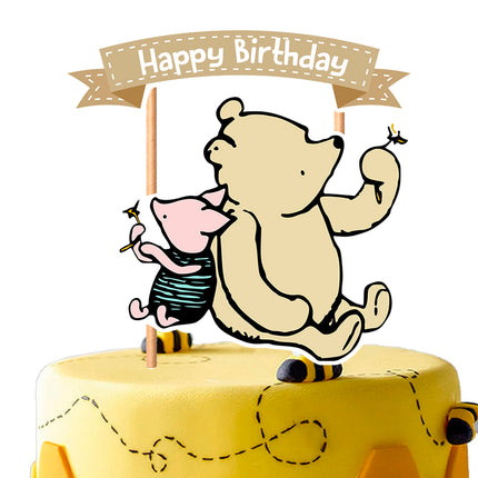 Winnie Pooh-Themed "Happy Birthday" Cake Topper – Party Cake Decoration