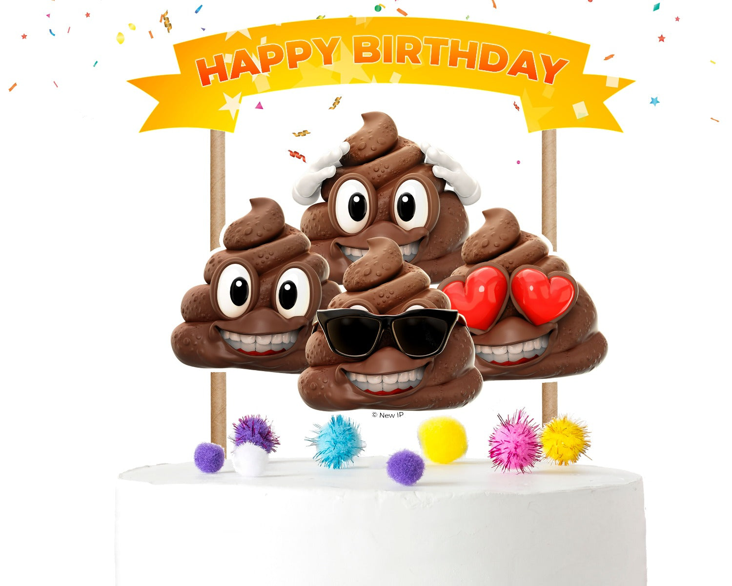 "Party Pooper" NEWMOJI Cardstock Cake Topper - Whimsical Birthday Celebration Topper