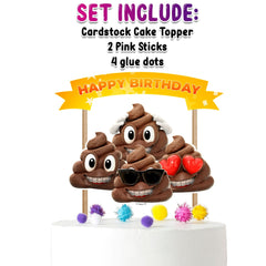 "Party Pooper" NEWMOJI® Cardstock Cake Topper - Whimsical Birthday Celebration Topper