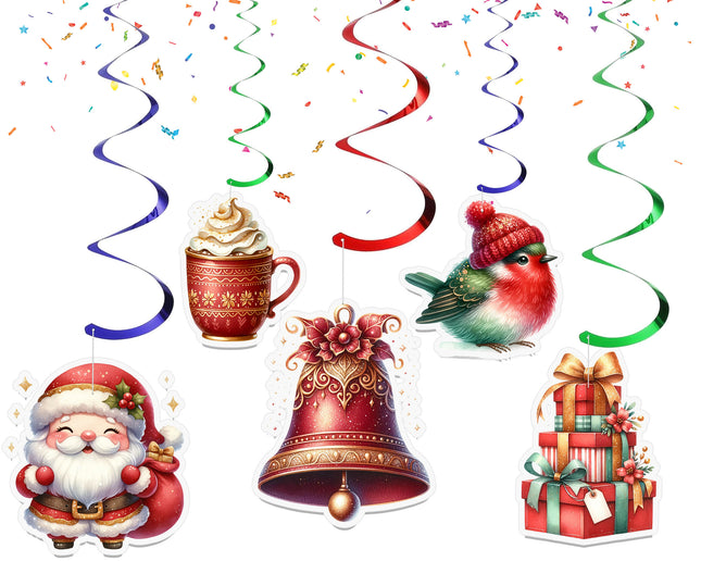 Christmas Red-Themed Hanging Streamers - 10 Pcs | Festive Holiday Decorations