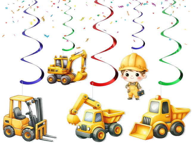 Construction-Themed Hanging Streamers - Set of 10 | Builder Party Decorations