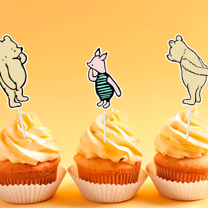 Winnie Pooh-Themed Cupcake Toppers – Baby Shower & Party Decoration Picks