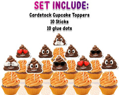 "Cheeky Delight" NEWMOJI® Cupcake Toppers - 10 Pcs Set of Poop Party Decorations