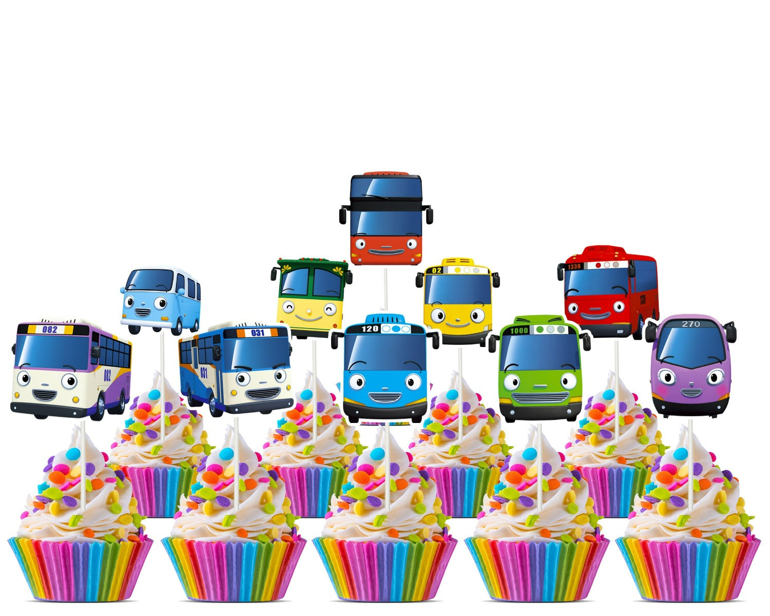 Tayo the Little Bus - Set of 10 Cupcake Toppers for Joyful Birthday Parties
