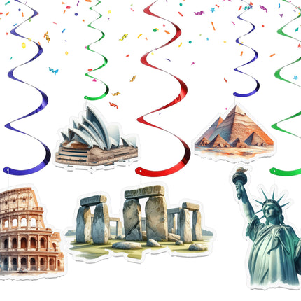 Famous World Landmarks Hanging Streamers - 10 Pcs | Global Architecture Party Decorations