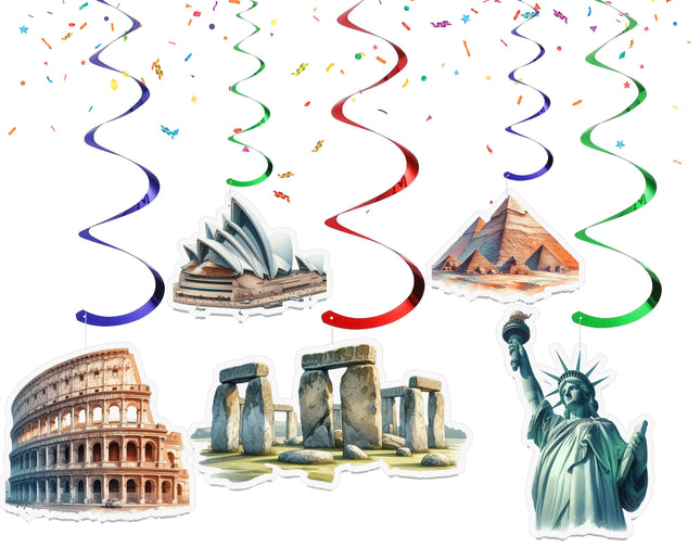 Famous World Landmarks Hanging Streamers - 10 Pcs | Global Architecture Party Decorations