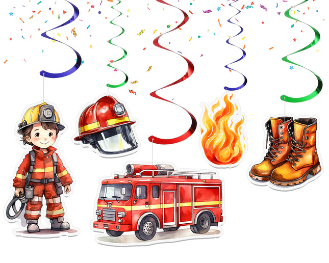 Firefighter-Themed Hanging Streamers - Set of 10 | Fire Rescue Party Decorations