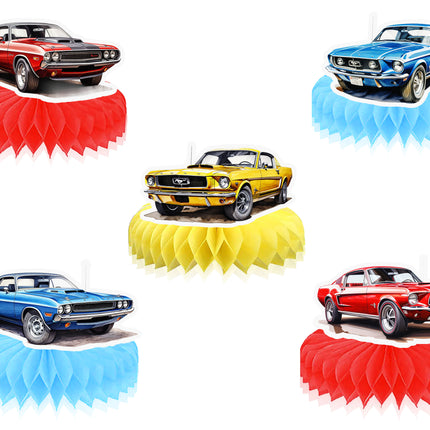 Classic Car Honeycomb Party Decorations - Set of 5
