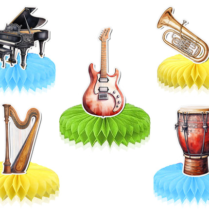 Musical Instrument Honeycomb Party Decorations - Set of 5
