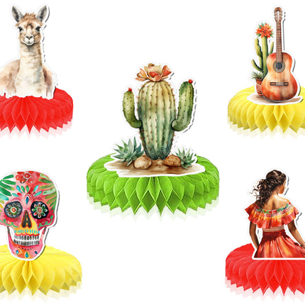 Mexican Fiesta Honeycomb Party Decorations - Set of 5