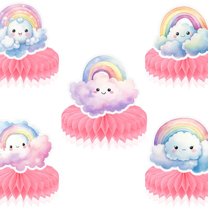 Rainbow Cloud Honeycomb Party Decorations - Set of 5