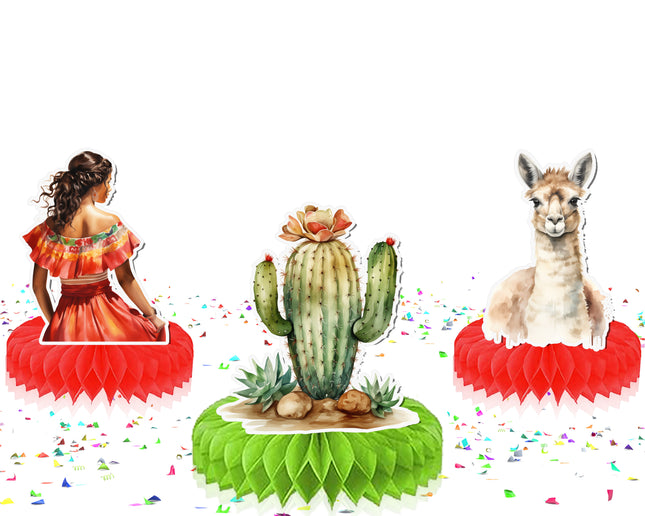 Mexican Fiesta Honeycomb Party Decorations - Set of 5