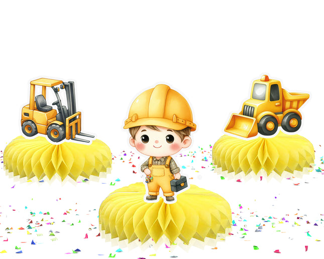Construction Honeycomb Party Decorations - Set of 5