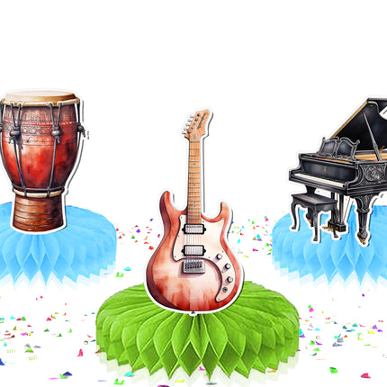 Musical Instrument Honeycomb Party Decorations - Set of 5