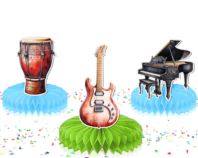 Musical Instrument Honeycomb Party Decorations - Set of 5