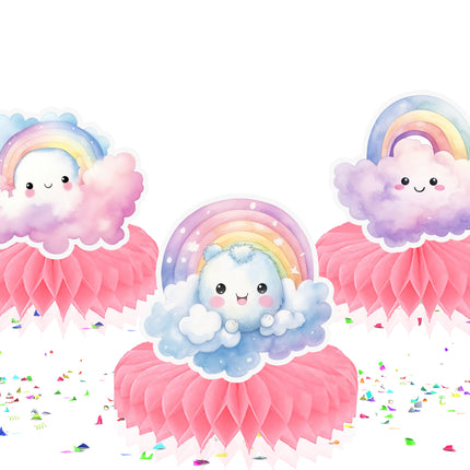 Rainbow Cloud Honeycomb Party Decorations - Set of 5