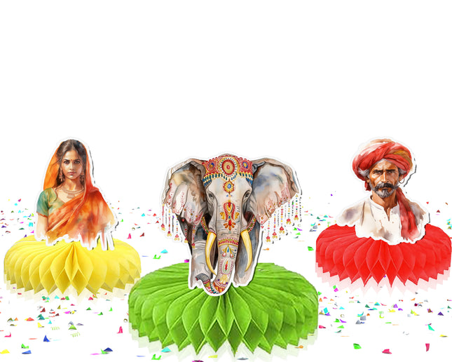 India-Themed Honeycomb Party Decorations - Set of 5