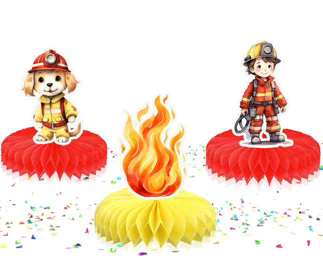 Firefighter Honeycomb Decorations - Set of 5