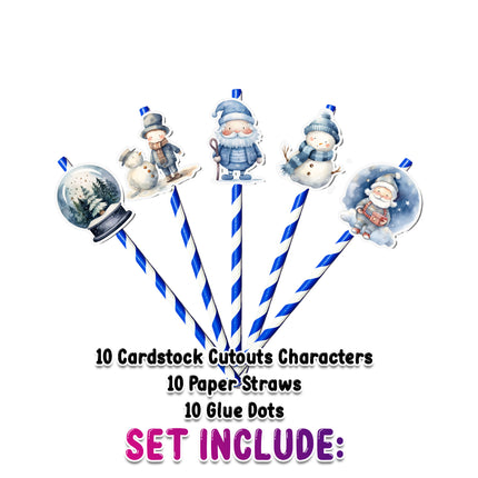 Winter Wonderland Snowman & Santa Straws - Festive Drink Decor 10PCS
