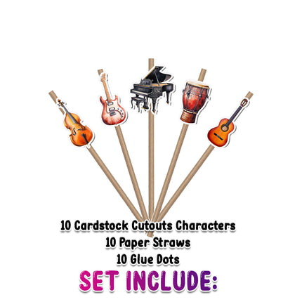 Musical Instrument Party Straws – Fun Drink Decor, 10pcs