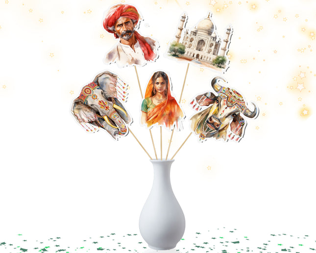 Indian Cultural-Themed Party Centerpiece 5 PCS – Vibrant and Traditional Decor
