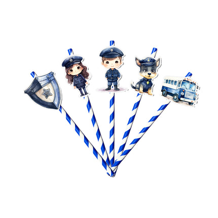 Police-Themed Party Straws – Set of 10PCS Fun Drink Decor